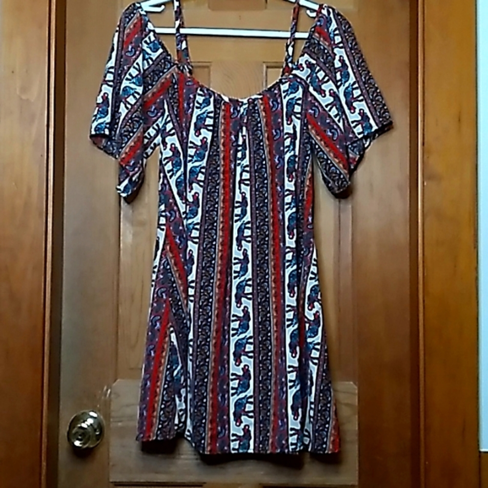 Rue 21 Cold Shoulder Paisley Elephant Print Dress